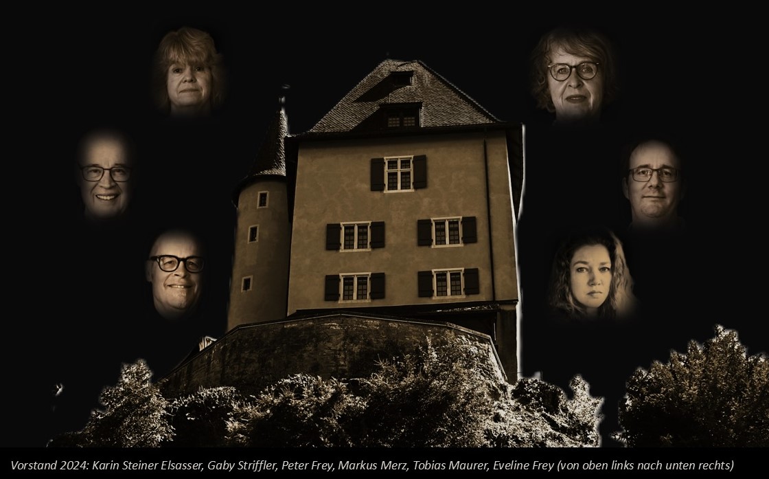 Vorstand 2024: Karin Steiner Elsasser,  Gaby Striffler, Peter Frey (Präsident), Markus Merz, Tobias Maurer, Eveline Frey (von oben links nach unten rechts)