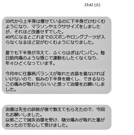 あじさい鍼灸マッサージ治療院　患者さんからのコメント