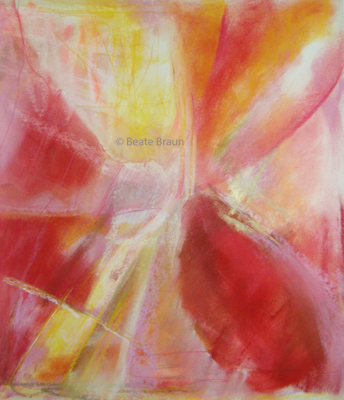 Farbregen in Rot | 40 x 40 cm | Pastell auf Papier | 2012
