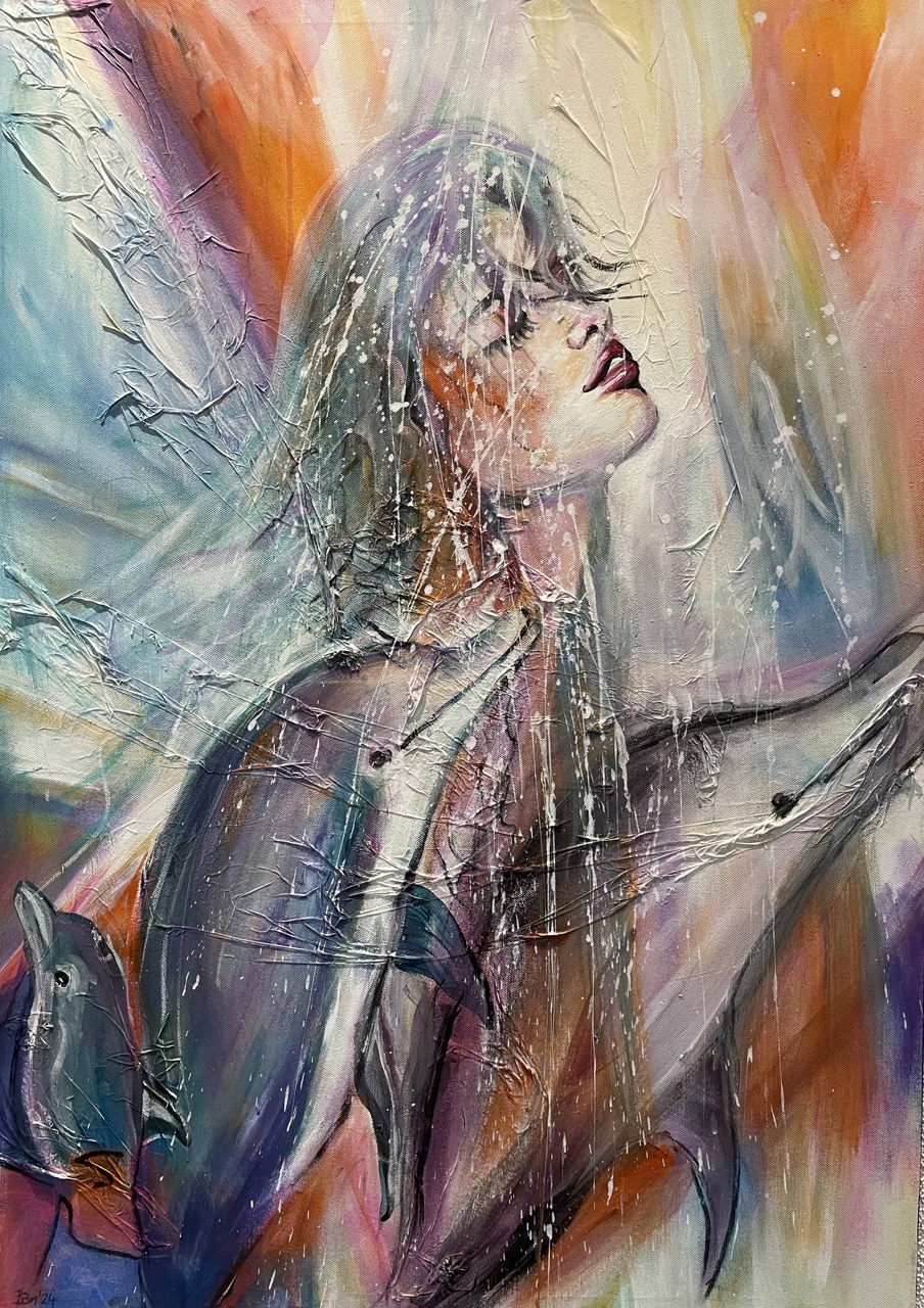 Dolphin Connection | 70 x 100 cm | Acryl auf Leinwand | 2024