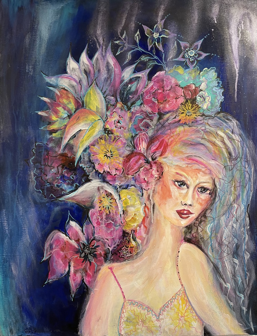 Blütenkönigin | 80 x 100 cm | Mischtechnik auf Leinwand | 2024