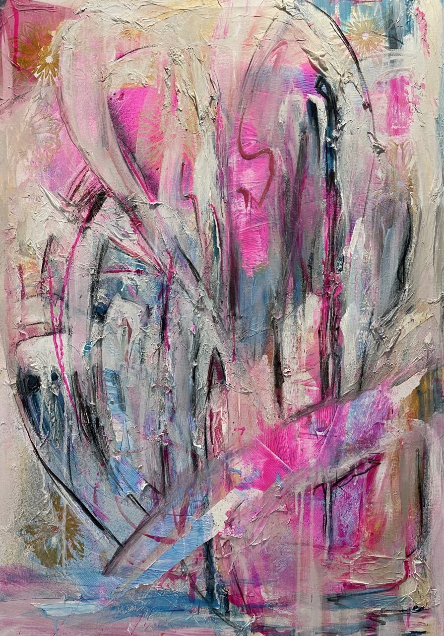 Zwischen Himmel und Erde | 70 x 100 cm | Mischtechnik mit Neonfarben auf Leinwand | 2024