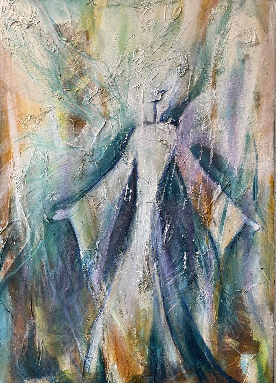  Engel der Andacht | 70 x 100 cm | Mischtechnik mit Rost auf Leinwand | 2024
