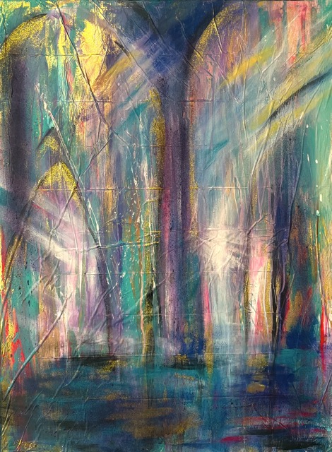 Cathedral II | 60 x 80 cm | Mischtechnik mit Goldglanz auf Leinwand | 2024