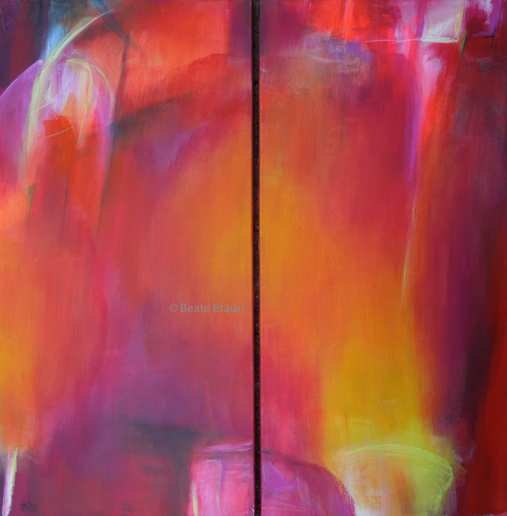 Im roten Strom Dyptichon | jeweils 50 x 100 cm | Eitempera auf Leinwand | 2003