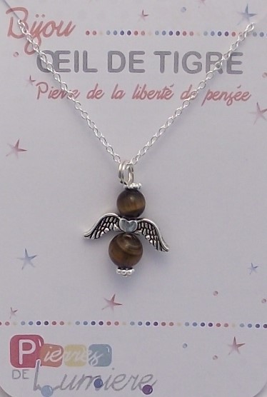 PENDENTIF PROTECTION ANGE CROIX OEIL DE TIGRE 6 MM /& ARGENT DU TIBET