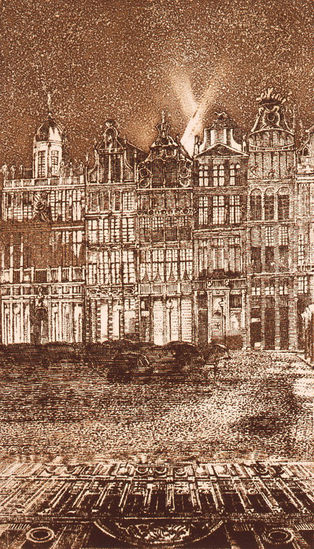 La Grand Place / etching, aquatint / 26.2×15.5cm / 1970　「グランプラス」エッチング・アクアチント