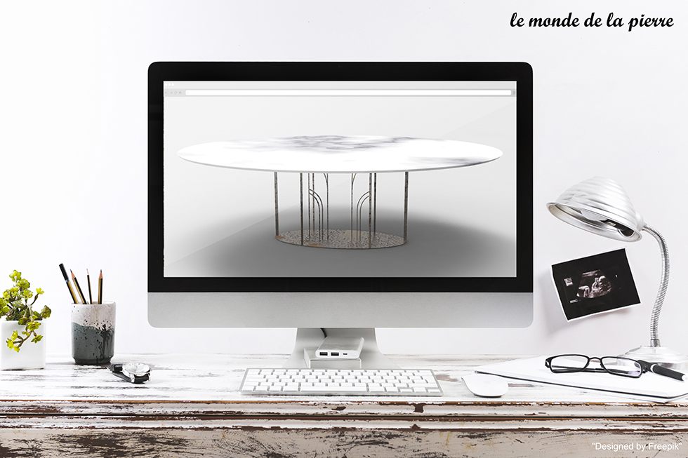 LMP by Coline - projet de table Métropolis en marbre de Carrare et acier corten