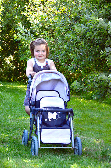 La poussette pour se promener dans le jardin