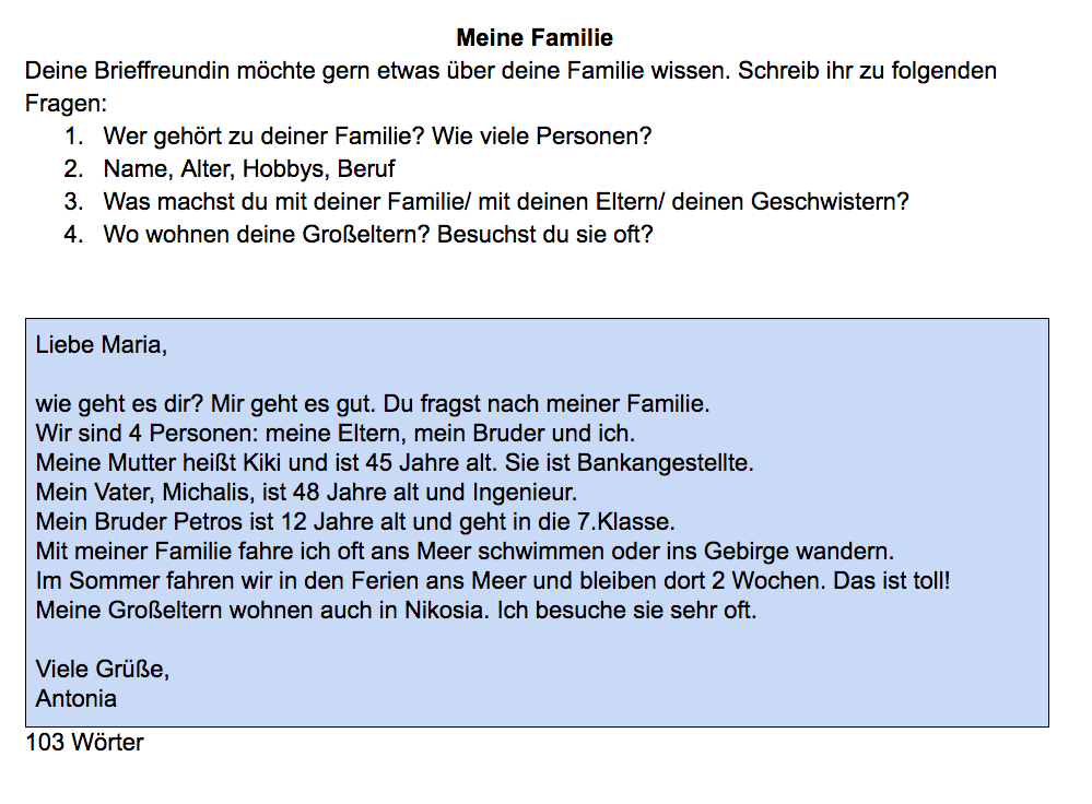 Das mein kind. Meine Familie текст. Письмо на немецком языке. Meine Familie текст на немецком. Текст die Familie.