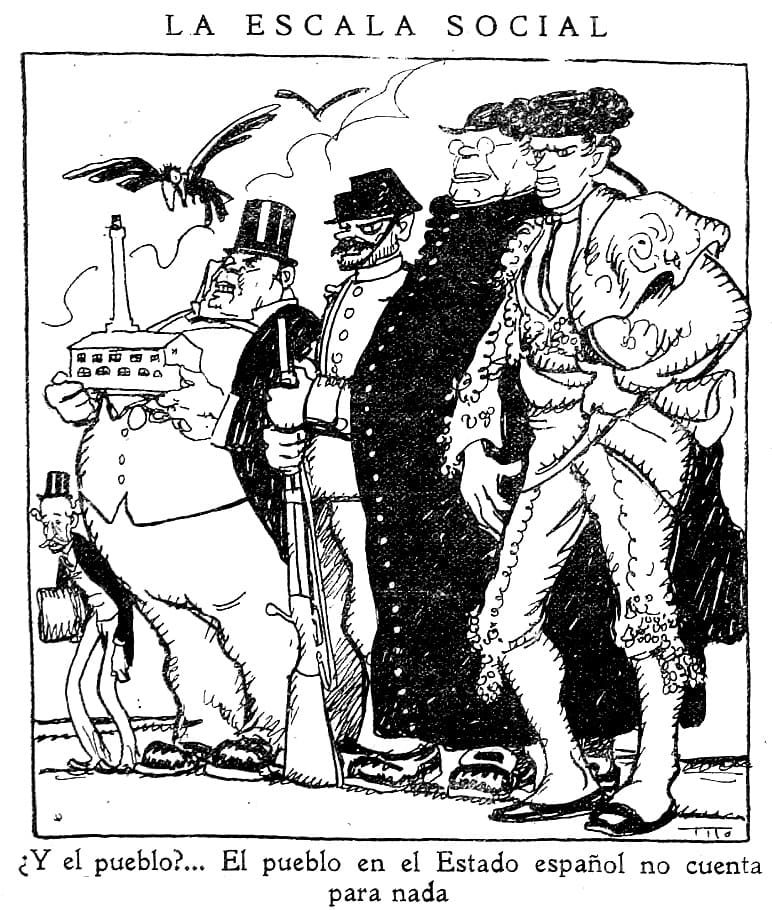 SÁTIRA DE LA SOCIEDAD ESPAÑOLA DURANTE EL TRIENIO BOLCHEVIQUE (1918-1921), SEGÚN "TITO". Caricatura