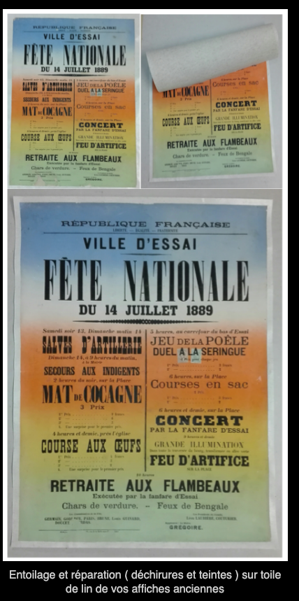 Entoilage affiches anciennes, entoilage cadastre ou autre patrimoine écrit - Michel Gourdelier LE MANS