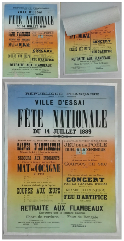 Entoilage et réparation ( déchirures et teintes ) sur toile de lin de vos affiches anciennes