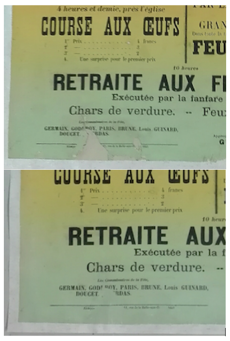 traitement des déchirures d'affiches, pigmentation