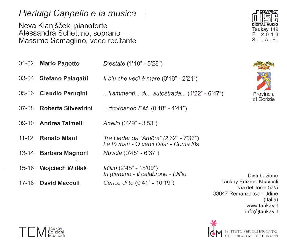 PIERLUIGI CAPPELLO E LA MUSICA Taukay 149  Anello Alessandra Schettino, soprano Neva Klanjscek pianoforte