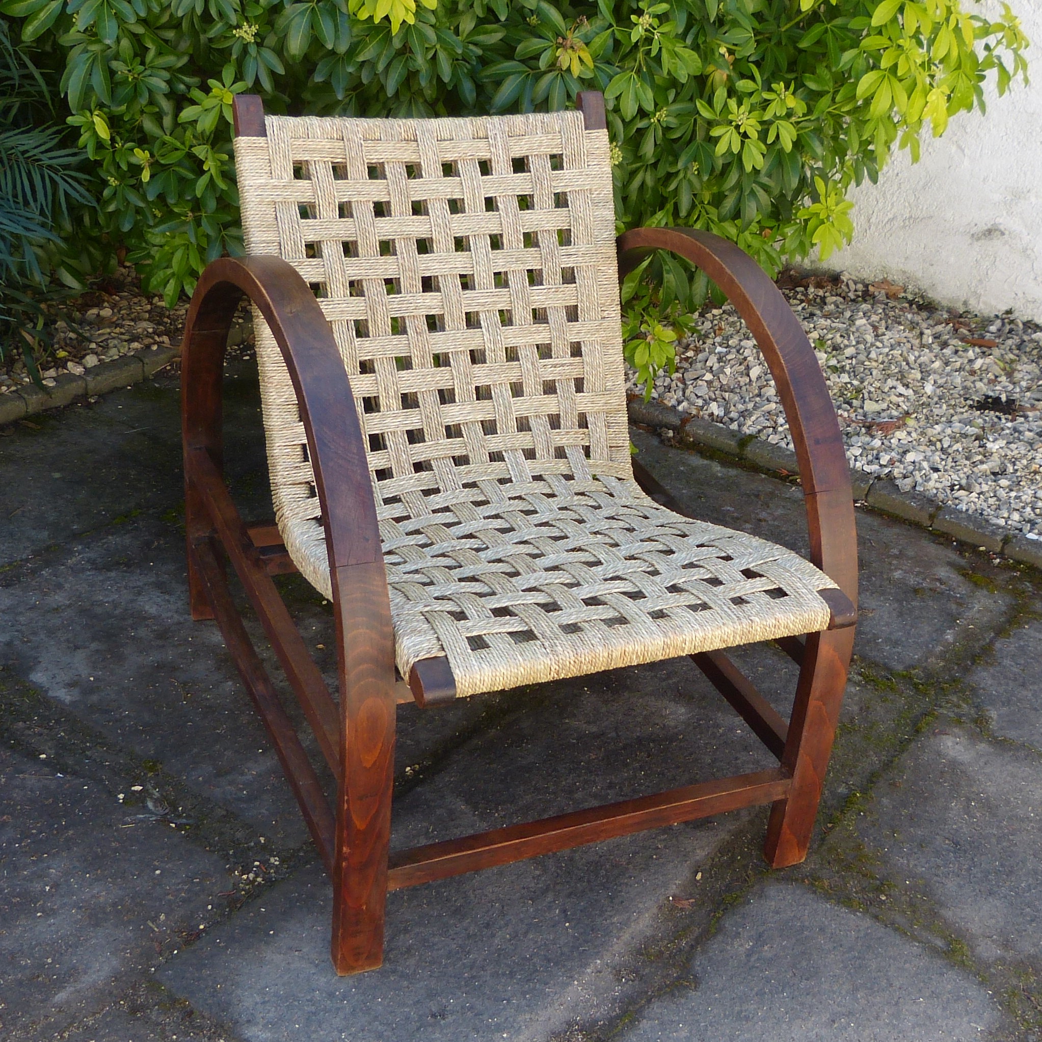 Fauteuil Art-Déco années 1930-40 (corde végétale jonc de mer)