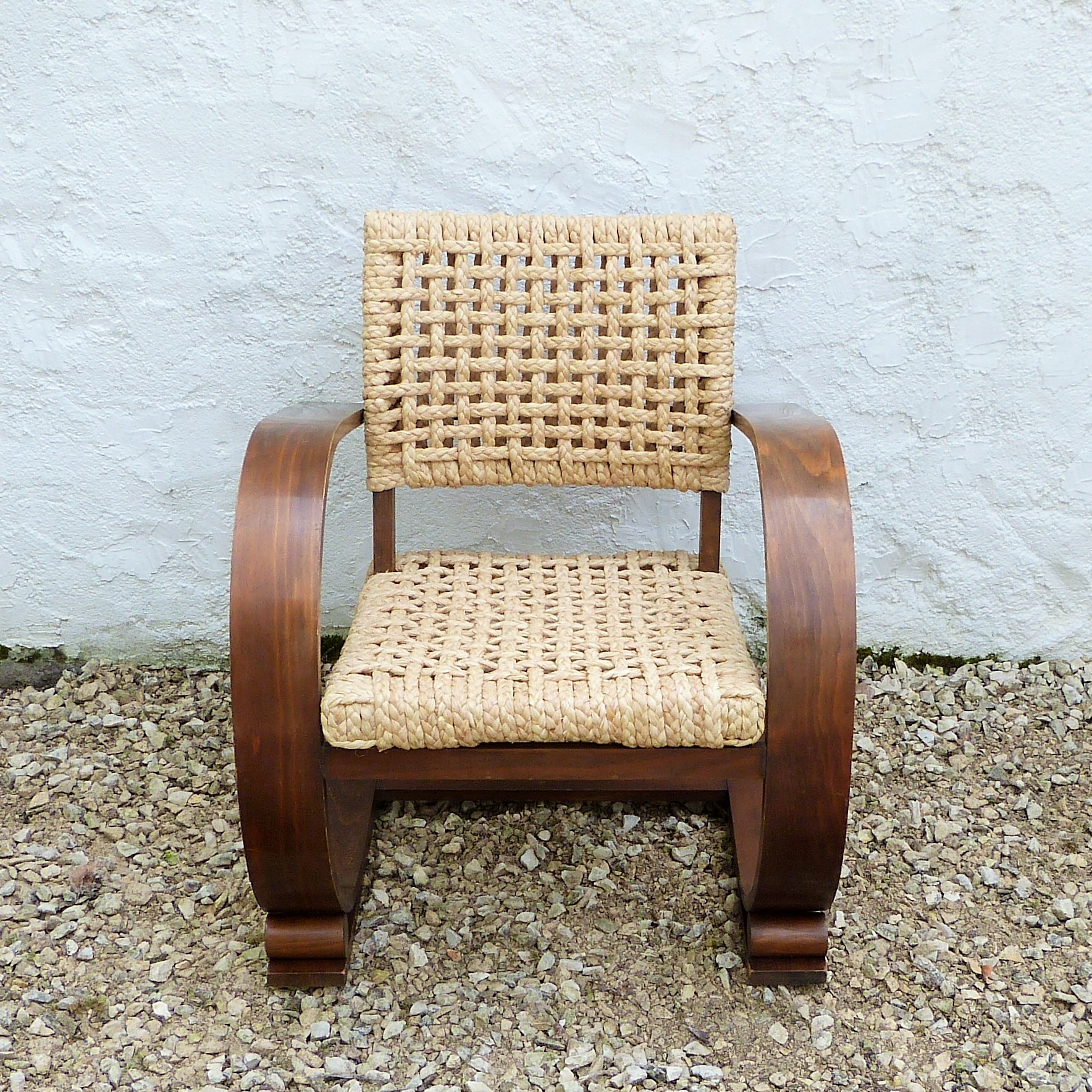 FAUTEUIL AUDOUX-MINNET années 1940-50 (raphia tressé)