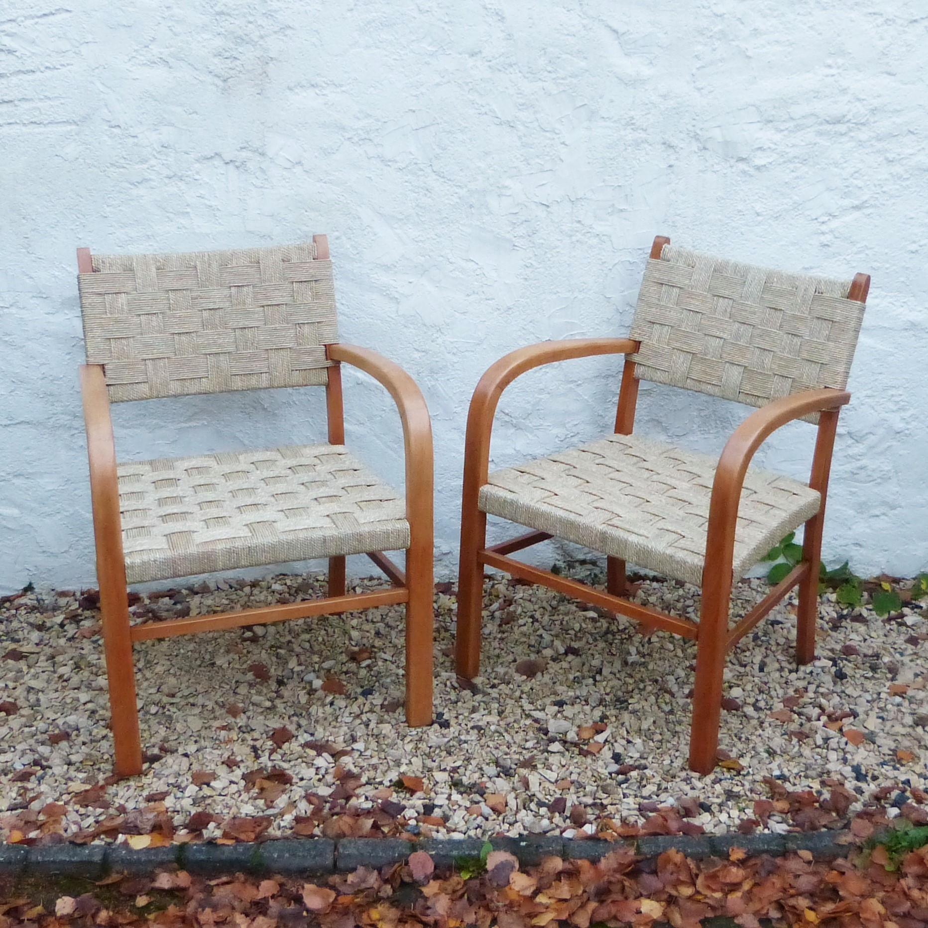 FAUTEUILS BRIDGE années 1950-60 (corde végétale jonc de mer)