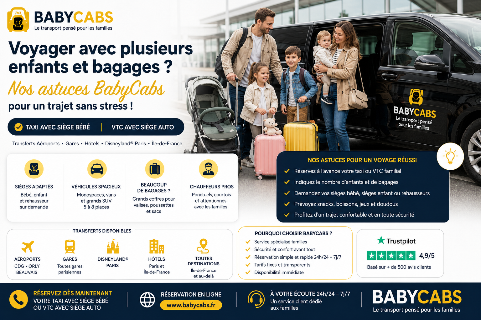 Voyager avec plusieurs enfants et bagages : les astuces BabyCabs pour un trajet en taxi ou VTC sans stress