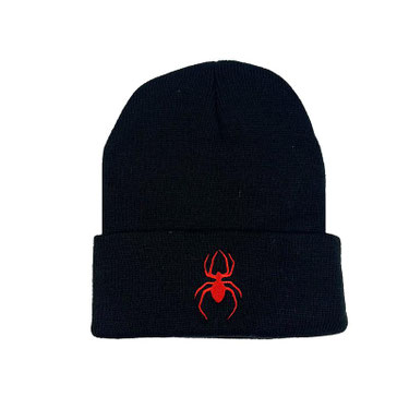 schwarze Mütze mit roter Spinne