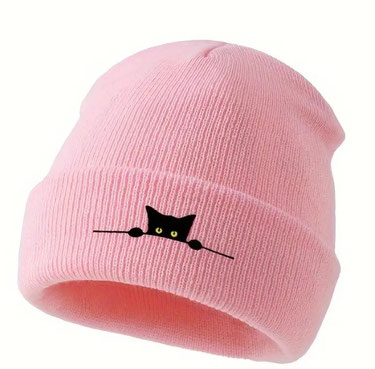 pinke Mütze mit schwarzer Katze