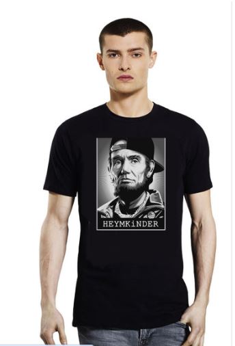 Schwarzes Herren T-Shirt mit weißem Abraham Lincoln aus 100%Bio-Baumwolle von Heymkinder limitiert