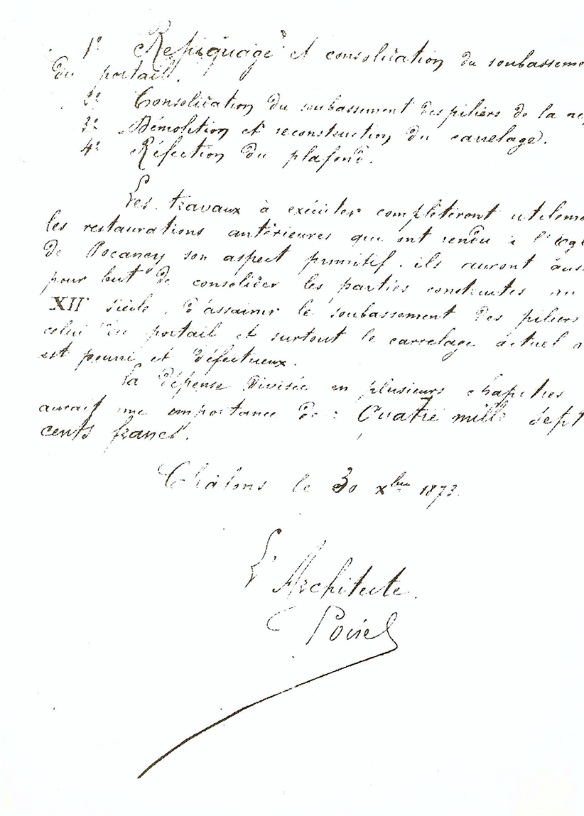 Projet de restauration de la nef et des basses nefs (1873)