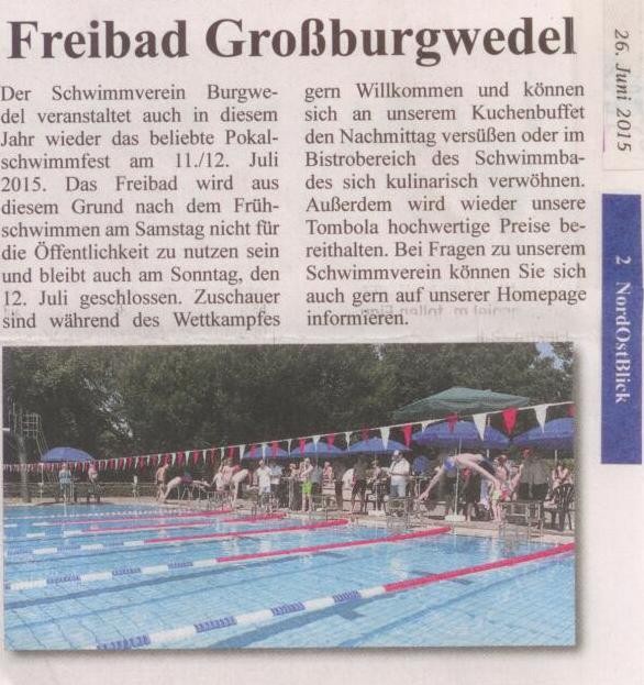 Ankündigung Pokalschwimmfest SV Burgwedel 11./12. Juli 2015 Nord-Ost-Blick