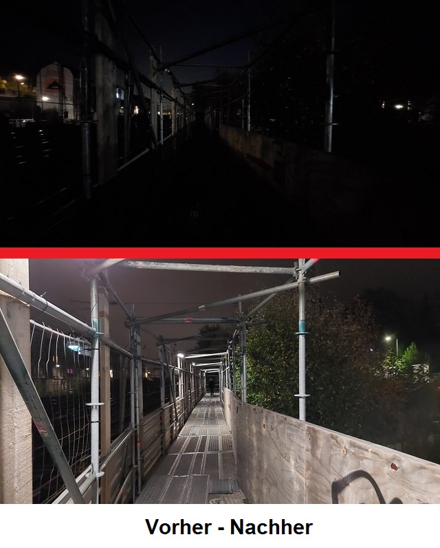 Fußweg an der Baustelle Brücke Waldeckstr. endlich beleuchtet