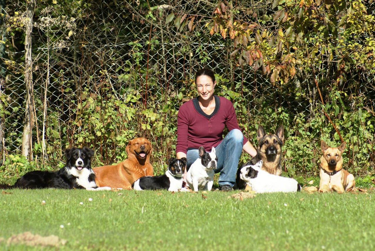 Simone mit Momo, Dios, Little Elvis, Miss Marple, Franzi, Marla & Karlchen