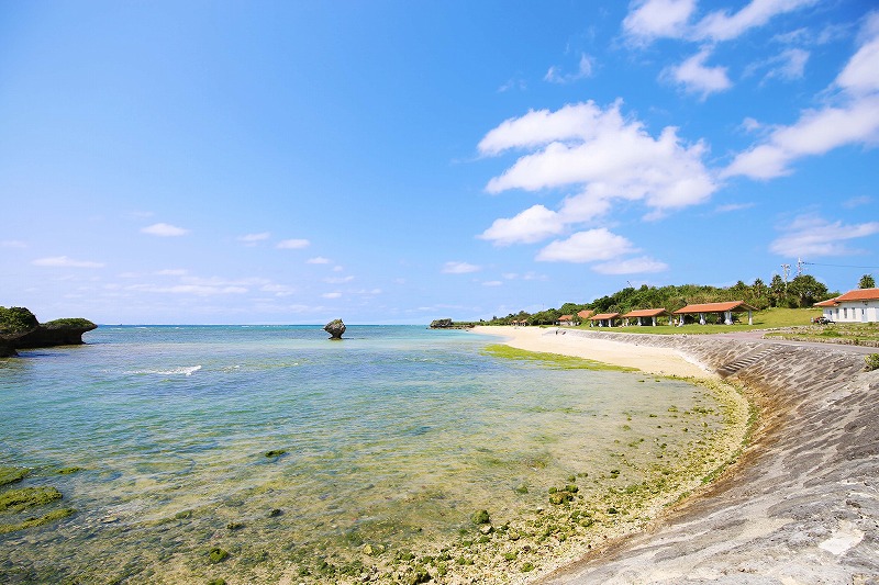 海に向かって左側は岩場や藻場が広がっています