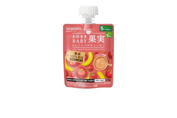 <div style=" font-size:10px; font-weight:bold;"> そのままBABY果実 </div> <div style=" font-size:10px;"> りんご、バナナ、いちごを組み合わせたピューレー状のベビーフード。スプーンで5か月頃から、直接食べて1歳頃から。 </div>