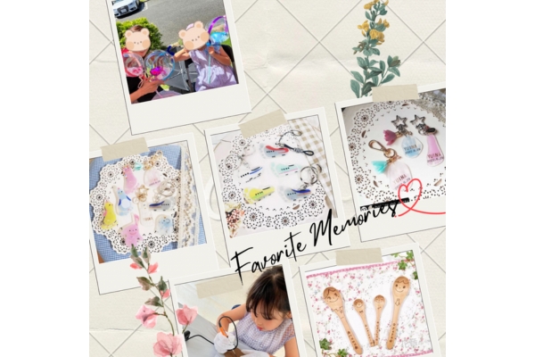 <div style=" font-size:10px; font-weight:bold;">  花音 flower ring garden </div>  <div style=" font-size:10px;">  26日<br> 手形アート用紙、キーホルダー、布バッグ、名入れスプーン、キーホルダー </div>