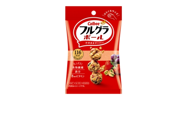 <div style=" font-size:10px; font-weight:bold;"> 26gフルグラボール </div>  <div style=" font-size:10px;"> ひとくちサイズでまるいフルグラ。<br> 健康的なおいしい間食で、小腹満たしに。<br> 食物繊維・鉄分・8種のビタミンがたっぷり。 </div>