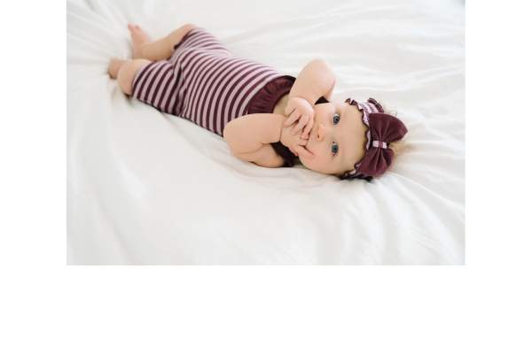 <div style=" font-size:10px; font-weight:bold;"> Bubble Romper </div>  <div style=" font-size:10px;"> 夏にぴったりなストライプ柄のフリルロンパースです。オーガニックコットンなので汗をかく季節も安心してお使いいただけます。 </div>