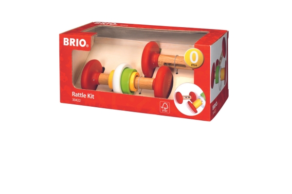 <div style=" font-size:10px; font-weight:bold;"> BRIO ラトルキット </div>  <div style=" font-size:10px;"> ビーズの音や動き、リングの色や形を楽しむ2種類のラトルセット。感覚を刺激し、子供の発育を促します。 </div>