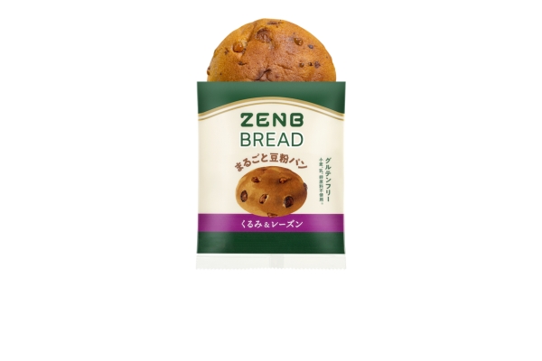 <div style=" font-size:10px; font-weight:bold;"> ゼンブブレッド くるみ＆レーズン </div>  <div style=" font-size:10px;"> グルテンフリー＆糖質オフ！ふんわり食感の豆粉パン。やさしいくるみ＆レーズンの甘さが ママの朝食や子供のおやつにぴったり </div>
