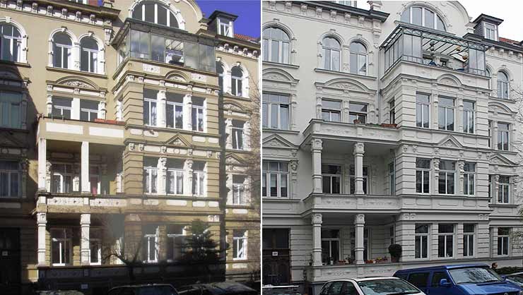 Ansichten vor und nach der Restaurierung