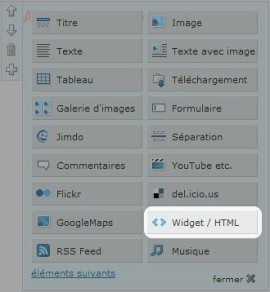 Ajouter un élément Widget/HTML