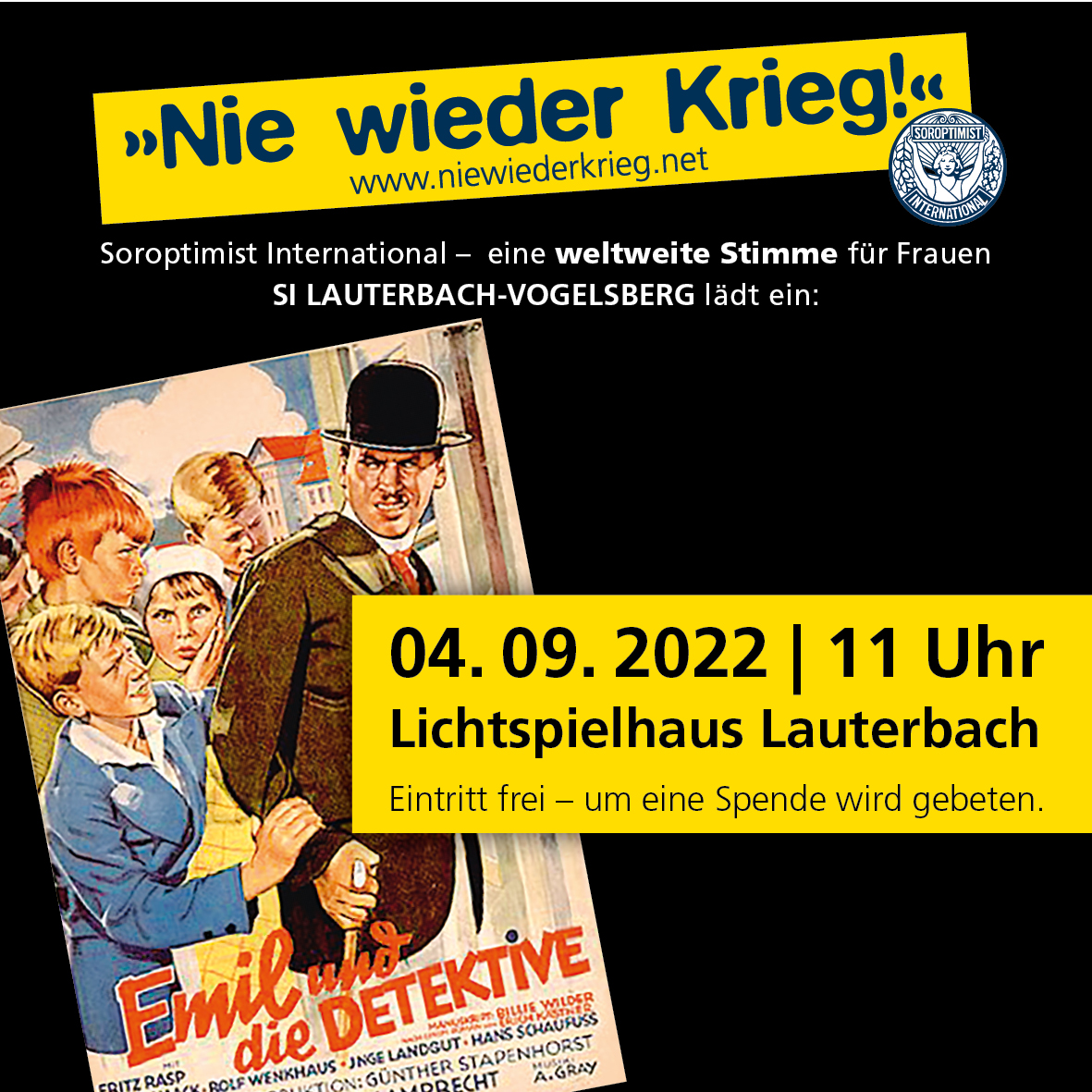 „Nie wieder Krieg!“ – Kinomatinee: „Emil und die Detektive“