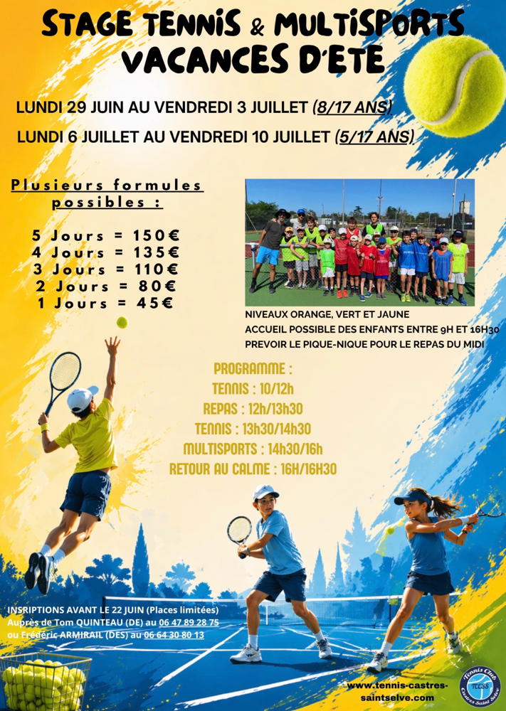 Stage de tennis vacances scolaires Gironde – Saint-Selve, La Brède, Bordeaux Sud
