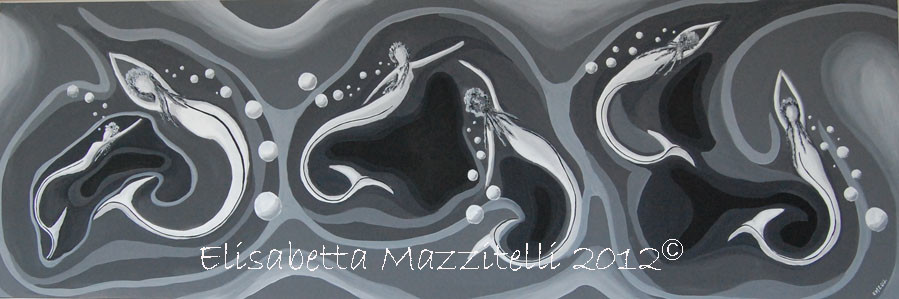"Sirene in Bianco e Nero" - Acrilico su tela 3D - 150x50 cm - collezione privata