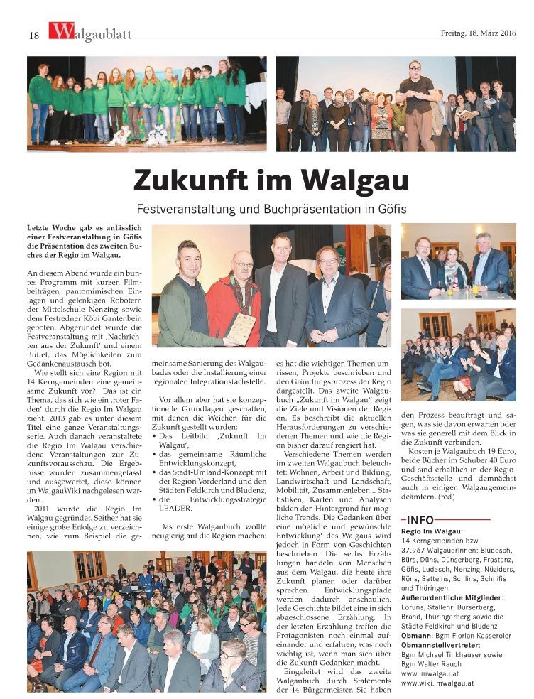 Festabend "Raumplanung im Walgau & Buchpräsentation Walgau II" I Walgau Blatt (März 2016)