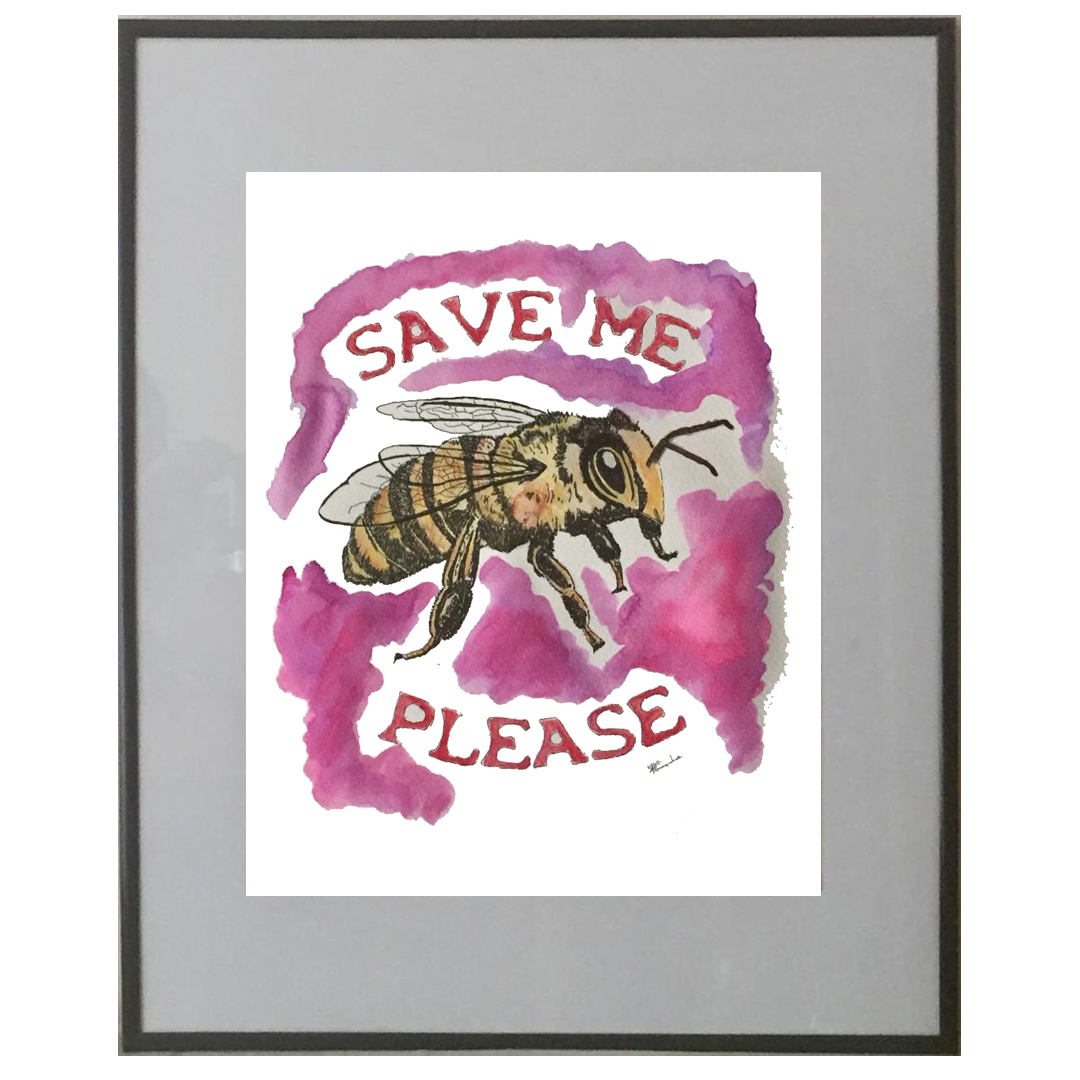 save the bee Watercolor on Paper 50x40cm