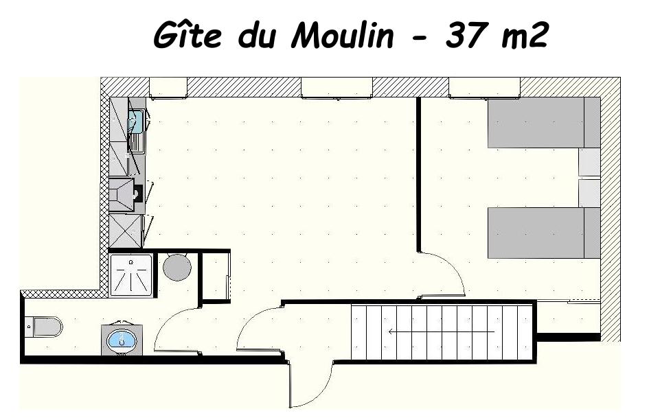 plan de l'appartement gite du Moulin, aux Gites des Camparros à Nailloux