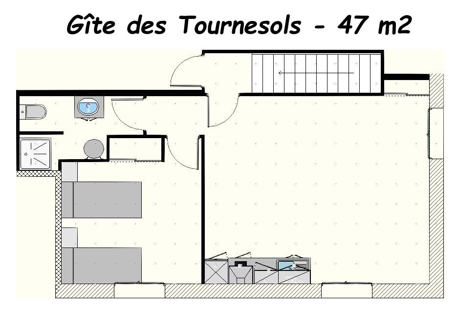 plan de l'appartement gite des Tournesols, aux Gites des Camparros à Nailloux