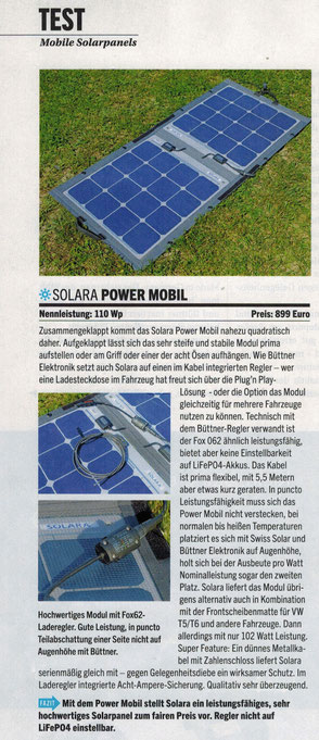 "With the Power Mobile, SOLARA is introducing a high-performance, very high-quality solar panel at a fair price..." Test Mobile Solar Panels, magazine Reisemobil int. 9/2019. All tests passed. Ideal for camper, van, camper and off-road caravan.