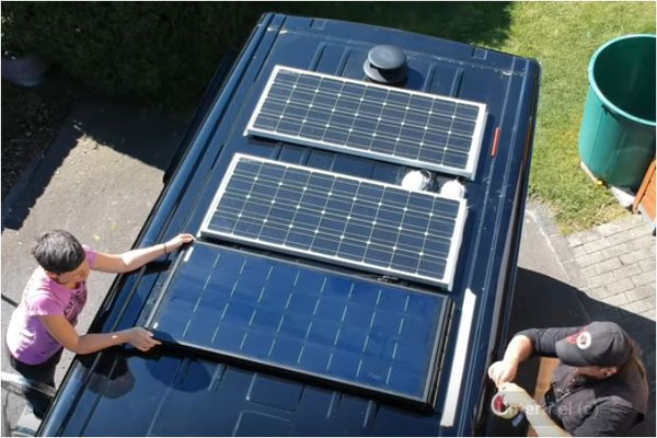 Explains how to assemble a solar system: complete set with solar module, charge controller, retaining spoiler, adhesive set, cables and detailed assembly instructions. SOLARA solar system. Made in Germany!