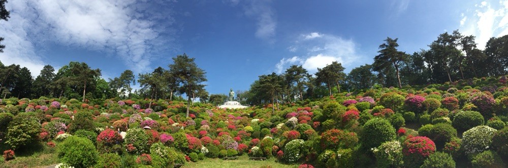 God statue view at Shiofune Kannon Temple in May Tokyo Ome