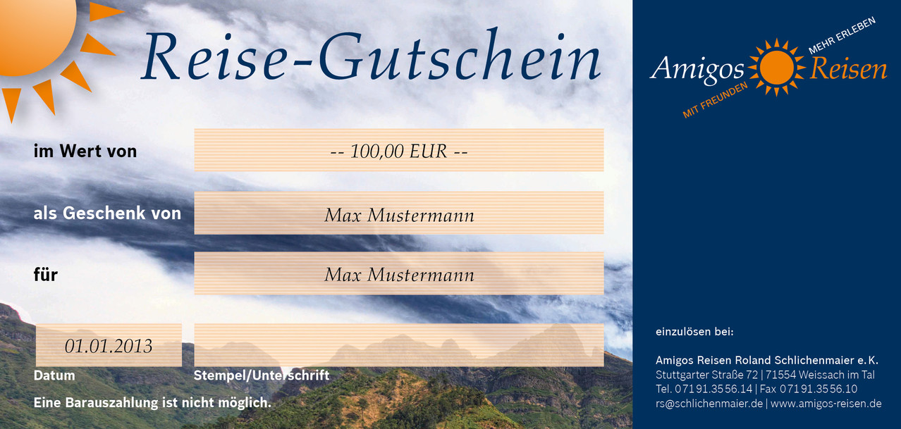 Verschenken Sie einen Reise-Gutschein! - Amigos-Reisen ...